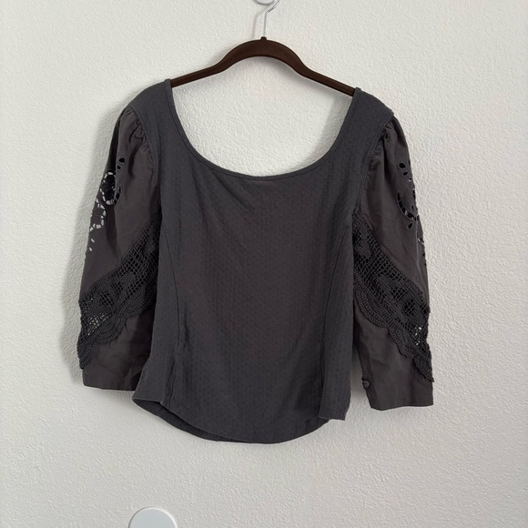 Free People Women's Size Small Gray Brunch Date Lace Detail Top - Picture 5 of 6
